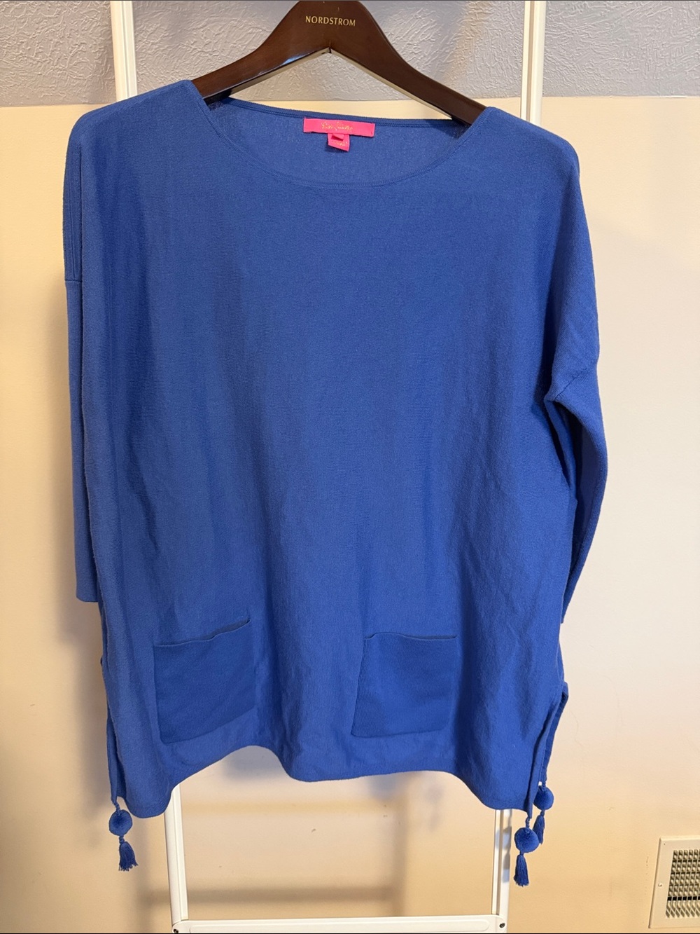Lilly Pulitzer cotton coolmax blend Blue Elba Pompom sweater  - small